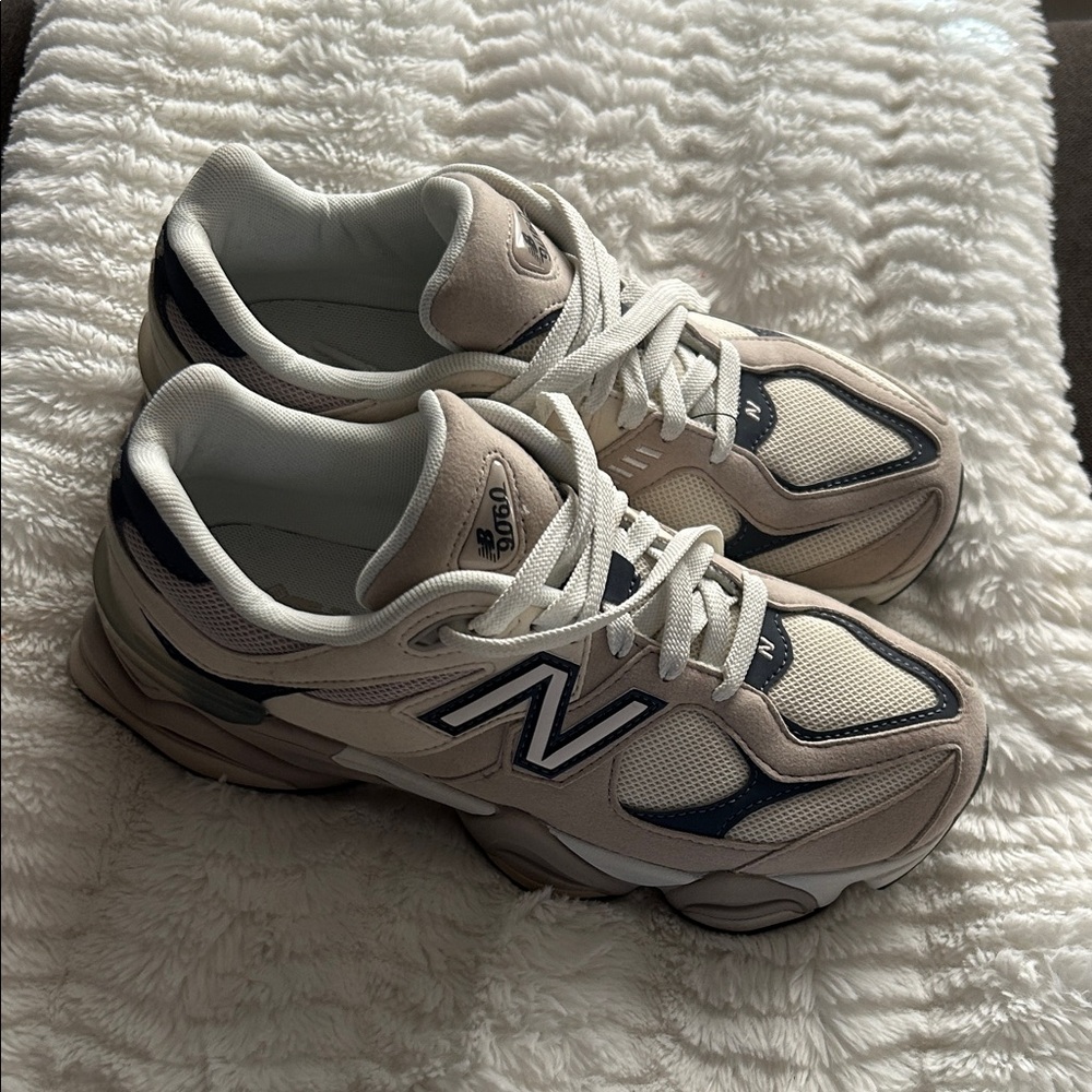 New Balance Cream and Black Athletic Shoes